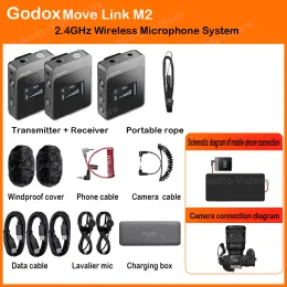 Mikrofonlar Godox Movelink M2 M1 Mikrofon 2.5g Verici Alıcı Kablosuz Lavalier Mic iPhone Telefon DSLR Kamera Vs Comica Sinco için