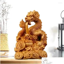 Dekorative Objekte Figuren natürliche Zypressen Panlong -Tiere Statue Zodiac Dragon China Home Room Office Feature Jahr des Geschenks d dhga