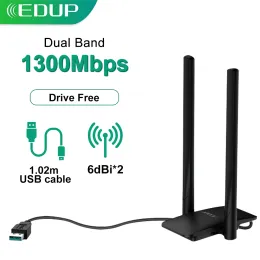 Cards Edup 5ghz Wifi Adapter Wifi Usb 3.0 Adapter 1300mbps Wi Fi Antenna Lan Ethernet Adapter Wifi Dongel for Pc Laptop Network Card