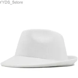 Waste Brim Hats Bucket Simple White Wool Hat Hat Denim Jazz Trend Trilby Fedoras Panama Chapeau Mens 56-58cm YQ240407