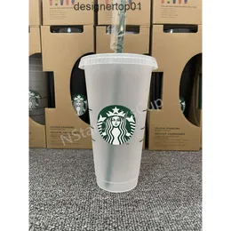 Staneliness sjöjungfru gudinna Starbucks 24oz/710 ml plastmuggar tumbler återanvändbar klar dricka platt botten pelare form lock halmkoppar 4437 4OWZ