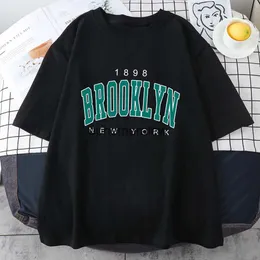 Men's T-Shirts 1898 Brooklyn New York Letter Printed Cotton T Shirts For Man Personality Street Hip Hop Clothing Oversize All-math Mens Tops H240407