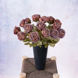 Fiori decorativi squisiti fiore artificiale vibrante vibrante colorato realistico in finto bordo bruciato rose per il matrimonio di arredamento per la casa