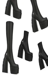 Designerstiefel nackte Wolfe -Stiefel hohe Gewürz schwarze Stretchnarbe Secret Black Jailbreaker Jennies Sassy Women Leder Slip auf FO5207661