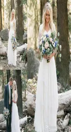 2019 Billiga västra landet Bohemian Forest Wedding Dress Lace Chiffon V Neck Boho Garden Country Brudklänning Custom Made Plus Size3168684