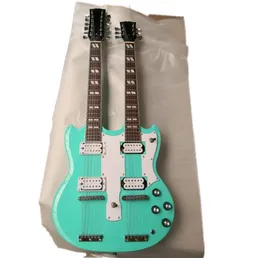 ダブルネック光沢のある緑色のボディ612ストリング固定ブリッジホワイトピックガード付きエレクトリックギターカスタマイズされた6761215