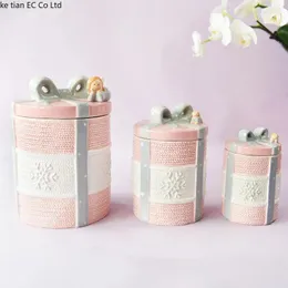 Storage Bottles European Cute Angel Pink Girl Heart Jewelry Jar Ceramic Sealed Kitchen Home Decoration