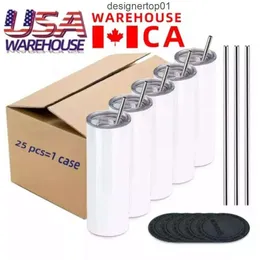 StanLeiness US Ca Stock 25pcs/Carton Sublimação em branco Tumbler reto 20 oz Copo do copo de água com tampa e palha no estoque 5411 OA6b