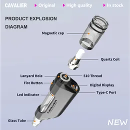 Cavalier Pro Plus Wax Vaporizer Glass NC Rökning Pipe Quartz Coil OLED Display 510 Trådpaket för Electric Dab Rig Bong 650mAh Batterisladdningsbar vaxdoppdopp