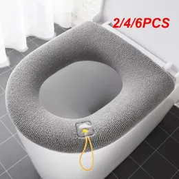 Toilet Seat Covers 2/4/6PCS Winter Warm Cover Closestool MatWashable Bathroom Accessories Knitting Pure Color Soft O-shape Pad Bidet