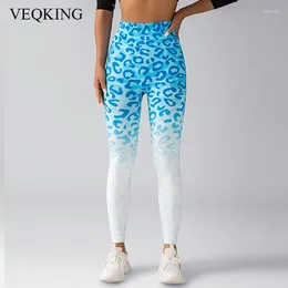 Calças ativas veqking leopard fitness leggings feminino feminino de cintura alta de cintura alta esportes respiráveis de secagem rápida