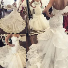 Vestidos 2017 sexy elegante sereia vestido de noiva espaguete tiras laceapplique sem costas botão coberto charmos