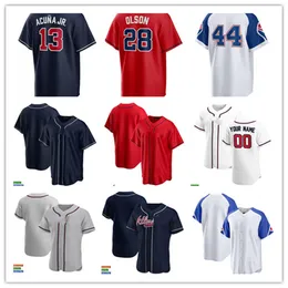 Chipper Jones Hank Aaron Dale Murphy Ronald Acuna Jr. Ozzie Allando Orlando Arcia Michael Harris II Matt Olson Marcell Ozuna Austin Riley Tyler Matzek Baseball Jersey