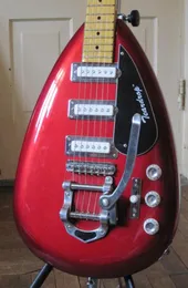 Custom Hutchins Brian Jones 1960s PGW Teardrop Signature Metallic Red Semi Hollow Body Electric Guitar Bigs Bridge 3 Pickups9502099