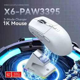 マウス攻撃サメx6 BluetoothマウスPixart Paw3395 Tri Mode Connection RGB Touch Magnetic Base Macro Game H240407