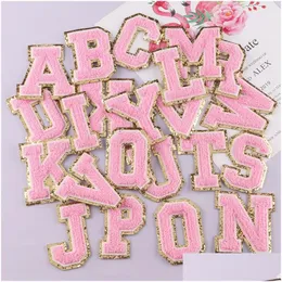 Sewing Notions & Tools Diy Towel Embroidery Alphabet Initial Glitter Varsity Letter Es Iron On Chenille Colorf Sew Letters Appliques Dhzqg