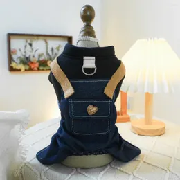 Hundekleidung 1PC Pet Clothing Feder Herbst Denim vierbeinige Schultergurte mit Traktionsschnallen für kleine und mittelgroße Hunde geeignet