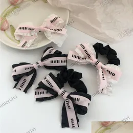 Hair Accessories Ins Girls Letter Printed Ribbon Bows Designer Kids Work Color Hairpins Luxury Women Ring Elastic Large Scrunchie Drop Ot8Pm