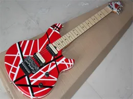 Factory Custom Red Electric Guitar with White StripsMaple FretboardDouble Rock BridgeCan be Customized6081360