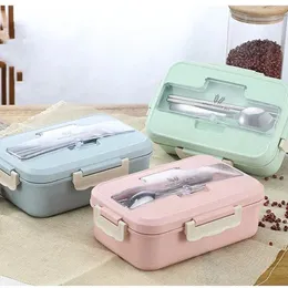 Lunch Box Food Container Bento Box Heated Lunchbox Kids Lunchbox Snack Straw Wheat Korean Sealed Student Plastic Box for Food