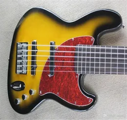 Hela Custom Shop High Quality Jazz 6 String Sunset Yellow Bass Guitar med Active Pickups8664354