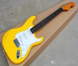 Mörkgul elektrisk gitarr med vit pickguard3s pickupsrosewood fretboardyellow Maple NeckoFering anpassade tjänster7930472