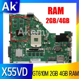 Motherboard X55VD Mainboard 2GB 4GB RAM For Asus X55V X55VD Motherboard REV2.0 REV2.1 X55VD Laptop Motherboard GT610M GPU 100% Work Tested