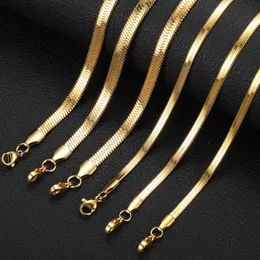 Rostfritt stål Flat Snake Chain -halsband bleknar aldrig 18K REAL GULDpläterad Herringbone Choker Halsband för kvinnor Herr Golden Swimming Jewelry Gift 3 4 5mm 18 20 22 tum