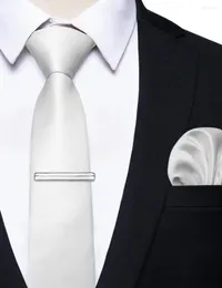 Бабочка роскошные белые сплошные галстуки для мужчин аксессуары классический тонкий шелковый мужский галстук карманный квадратный квадратный клип Свадьба ежедневно носить подарки