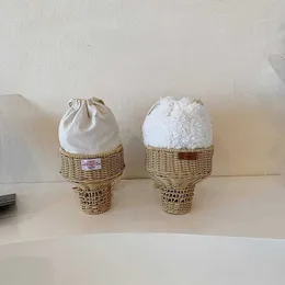 Abend Strandtaschen Frühling Sommer Gras gewebter Beutel Vine Handgefertigte Bastel Ice Cream Drawess Eimer Szenisch Ausstellung Geschenk