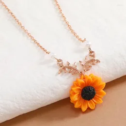 Catene estate collana di girasole perla per donne colture a pendente alla moda para mujer gioielli di moda