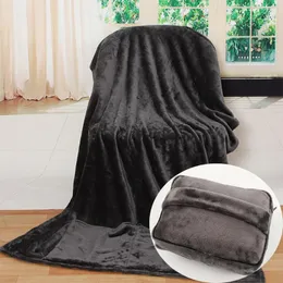 Одеяла настоящий мягкий теплый коралловый флисовый одеял с покрытием портативной складной сумки складывание офиса.