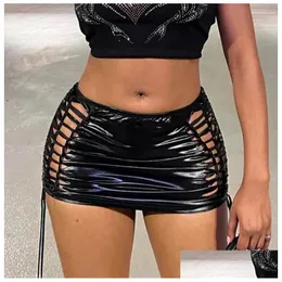 Skirts Women Lace-Up Hip Y Hollow Out Skinny Streetwear Y2K All-Matching Party Skirt Slim Bot Elegant Vestido Drop Delivery Apparel Wo Dhaec