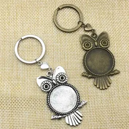 Nyckelringar Lanyards Owl Shape Cabochon Base Keychain Lämplig för cirkulär 25 mm diameter Peach Heart Diy Zinc Alloy Keyring Jewelry Search Production Q240403