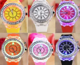 Geneva Led Luminous Diamond Wristwatch crystal Digital light watch unisex Rhinestone silicone jelly candy fashion flash up backlig7900524