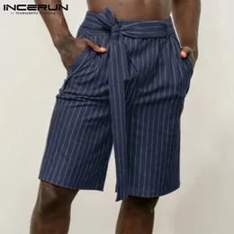 INCERUN American Style Mens Stylish Pantalons Loose Comfortable Male Allmatch Simple Striped Laceup Printed Shorts S5XL 240407