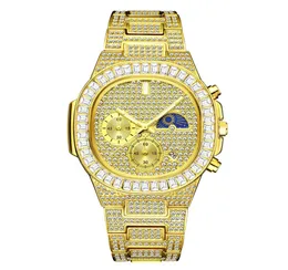 أوروبا وأمريكا رجال بلينغ يشاهد أزياء جديدة في CZ Diamond Quartz Watches for Men Women Fashion Gold Wristwatches1070170