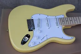 Fabriksanpassad gul elektrisk gitarr med lönnkammusel med nacke -prickar fret inlaywhite pickguardchrome hardwarecan be cus8398231