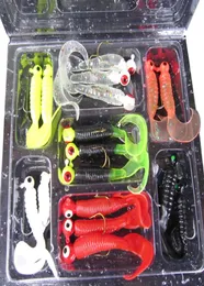 17pcSset Soft Fishing Lures Lead Jig Head Hook Grub Worm Baits Shades Shads Silicone Pesca Tackle