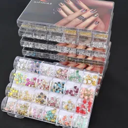 Skrubber 24GIRDS/BOX multishape legering nagelkonstdekorationer Guldnitar pärla glänsande strass charms diy manikyr studs tillbehör kl81