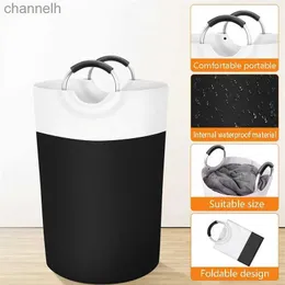 Storage Baskets 1 foldable dirty clothes basket with large capacity aluminum handle for dustproof and waterproof circular storage bucket yq240407