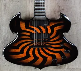 Wylde Audio Bárbaro Hellfire Black Buzzsaw Orange Quilted Maple Top SG Guitarra Electric Block Block Incluste 3 botões de velocidade Black H8693317