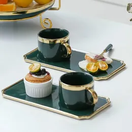 Coppe Saucers Luxury Nordic Ceramic Cup con cucchiaio minimalista Green Home Afternoon Coffee tè Tazzina Caffe di alta qualità MM60byd