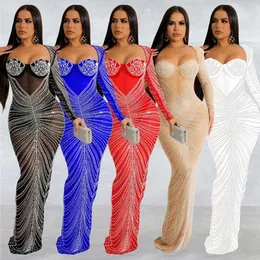 Mode Frauen Hot Diamond Mesh Perspektive Hülle Langes Kleid F4798 Dongdumaoyi