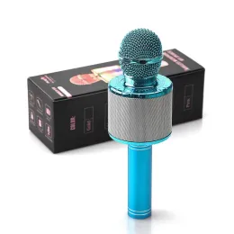 Microfones trådlös Bluetooth Karaoke Microphone 3in1 Portable Handheld Karaoke Player Multifunktion LED Light