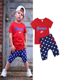 4 de julho Roupos Criança bebê meninos Independence Dia Tanque de capuz e calças listradas estreladas