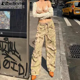 Frauen Jeans wie Cotton Camouflage y2k Streetwear Low Rise Baggy Fracht Frauen Tasche Grunge Weithose Denim Vintage Vintage