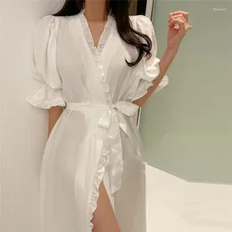 Party Dresses Women's Nightdress Ruffles Summer Nightgown Elegant Long Sleepwear Sweet Cotton Home Clothes Cardigans Pet Puff Sleeve