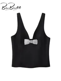 Blingblingee Y2K Diamonds Bow Women Camis Traf Summer V Neck szerokie paski bez rękawów bezczelne żeńskie zbiorniki z uprawy 240326