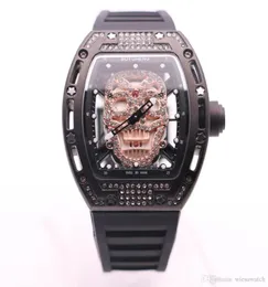 Bateria de quartzo transparente Boyuheng 43mm Diamond Skull Skreleton Dial Gold Dial Watches Mens Band Pin Fivela Watch Wristwa6122939